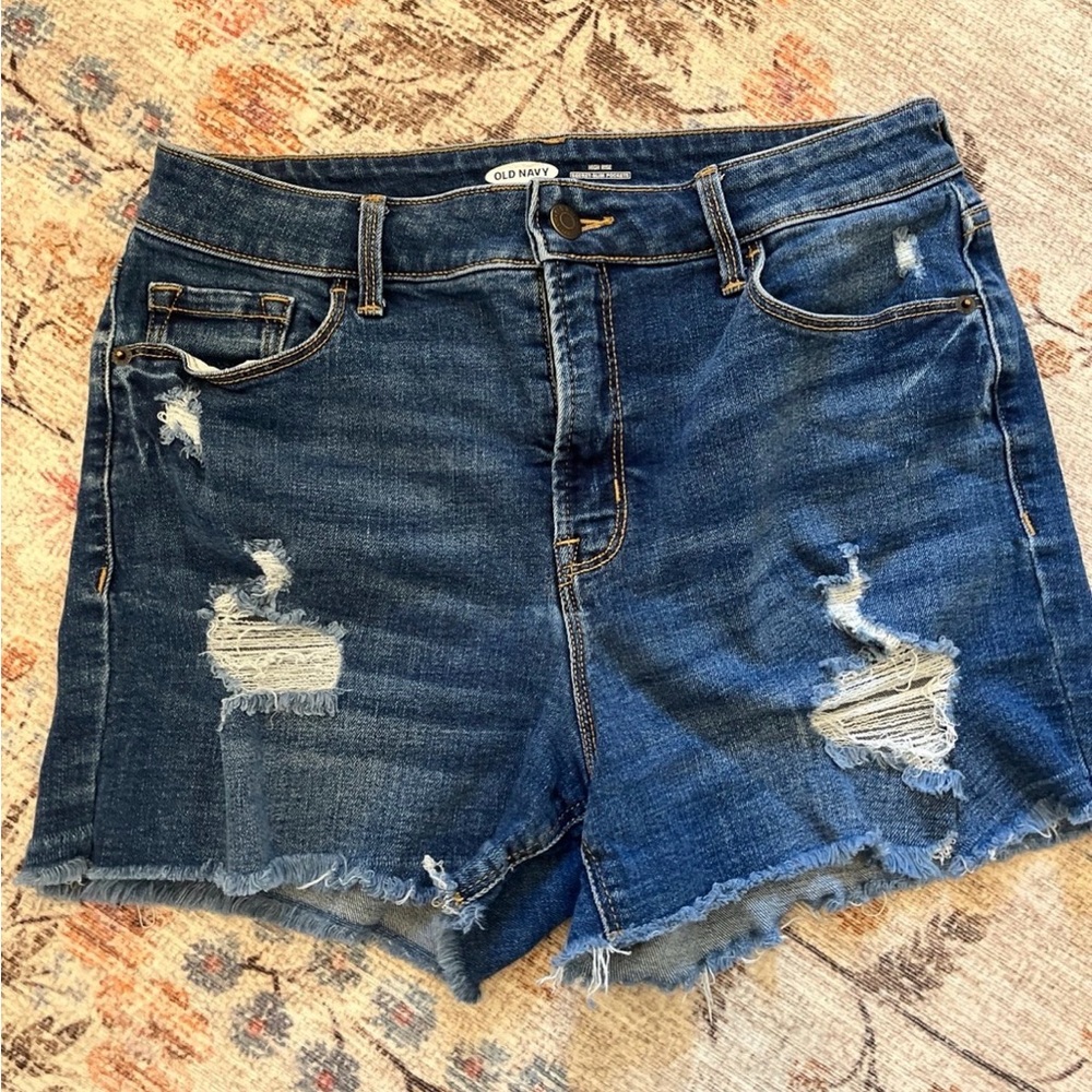 Old Navy High Waist Blue Distressed Frayed Denim Shorts